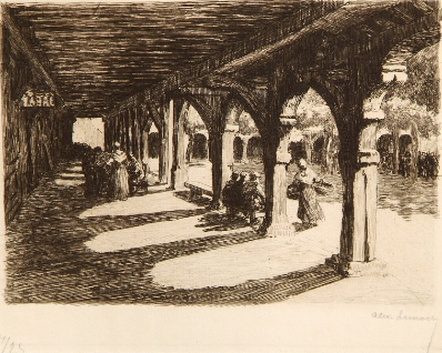 Z  Les Arcades ou « couverts » de Mirepoix. 1913. Cuivre gravé à l'eau-forte, biseauté, dans s...png