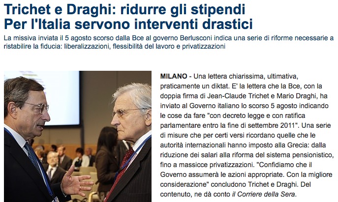 Draghi, tagliare i salari