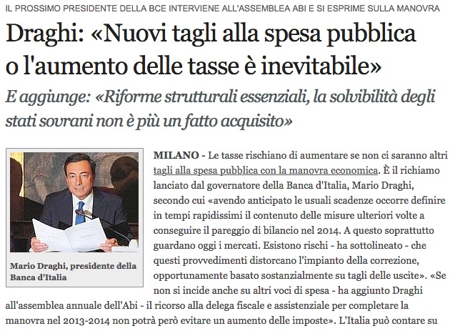 Draghi, tagliare i servizi