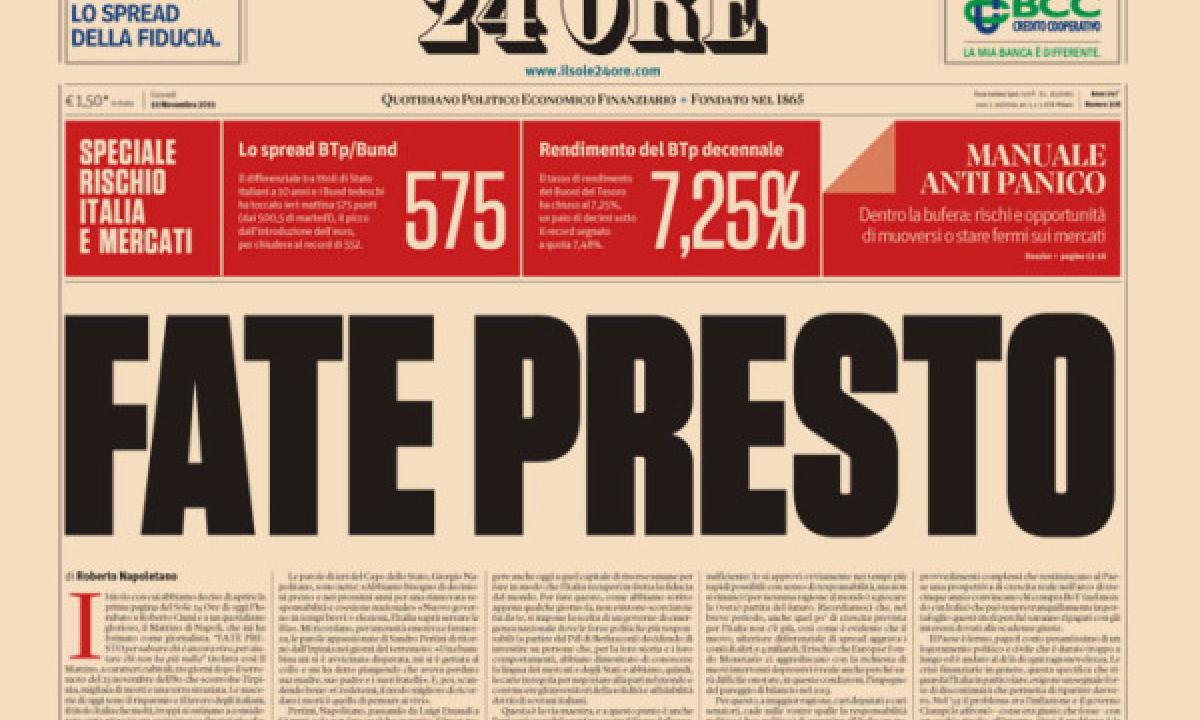 Dove siete finiti, giornalisti del Sole 24 Ore? La patria ha bisogno di voi. FATE PRESTO!