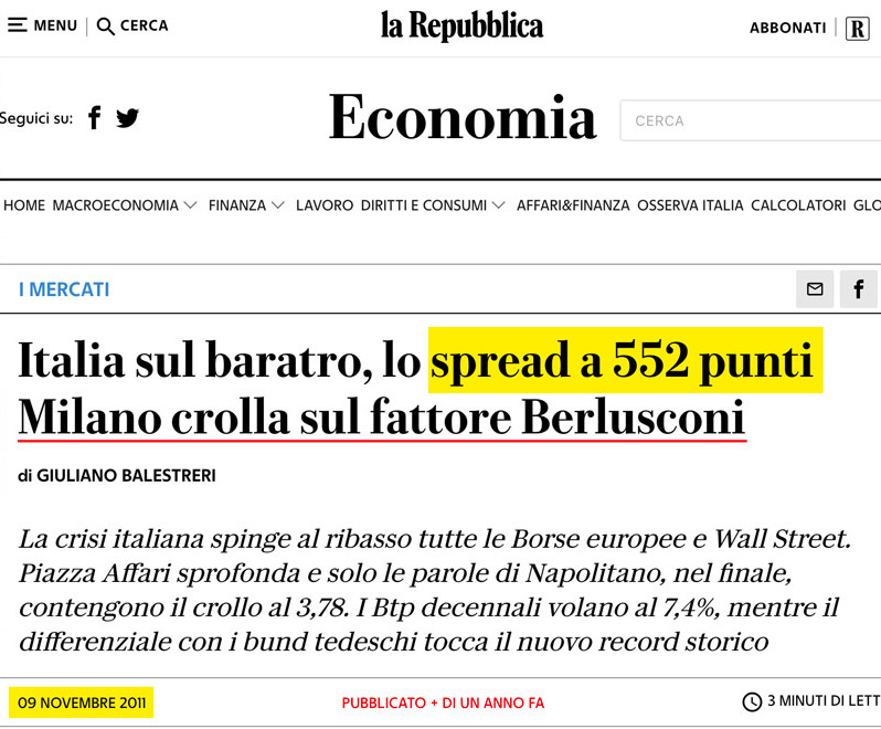 Nel 2011 lo spread era a 522 punti