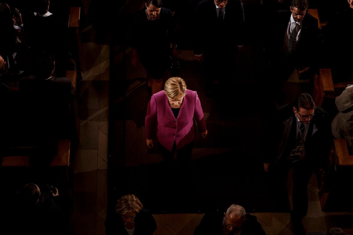 Angela Merkel at the Dom cathedral during celebrations to mark German Unity Day, in Berlin, in 2018.