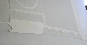 Close view of the caulk frayed during Hurricane Nicole.