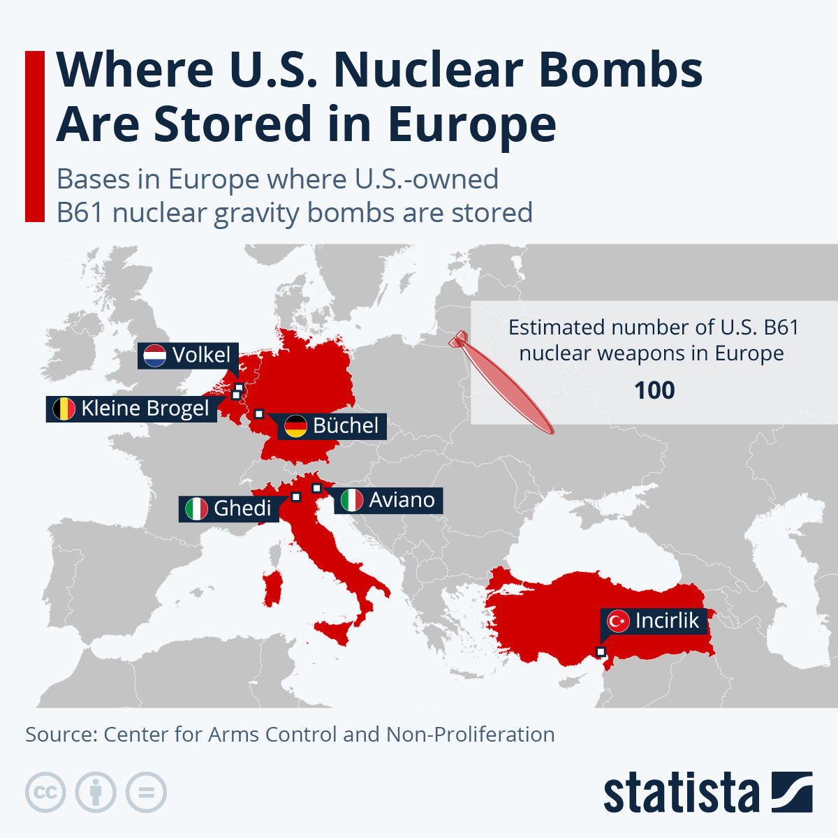 Infografica: dove sono immagazzinate le bombe nucleari statunitensi in Europa |  Statista